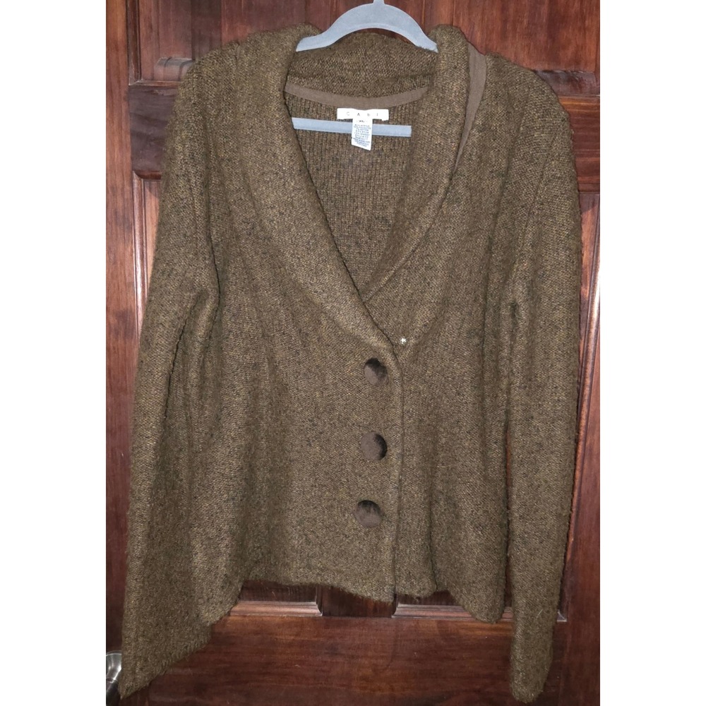 Cabi Brown Tweed Shawl Collar Button Front Cardigan Sweater XL Style 153